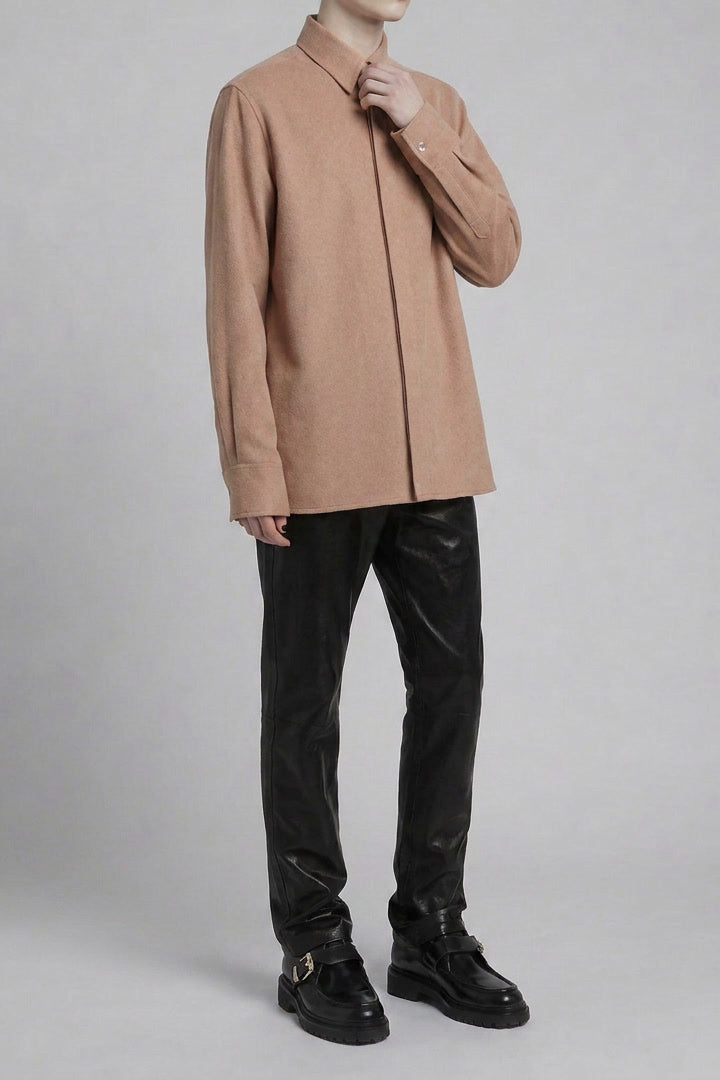 Winter Flannel Solid Shirt in Peach — 100% cotton velveteen-brushed flannel shirt, made to measure