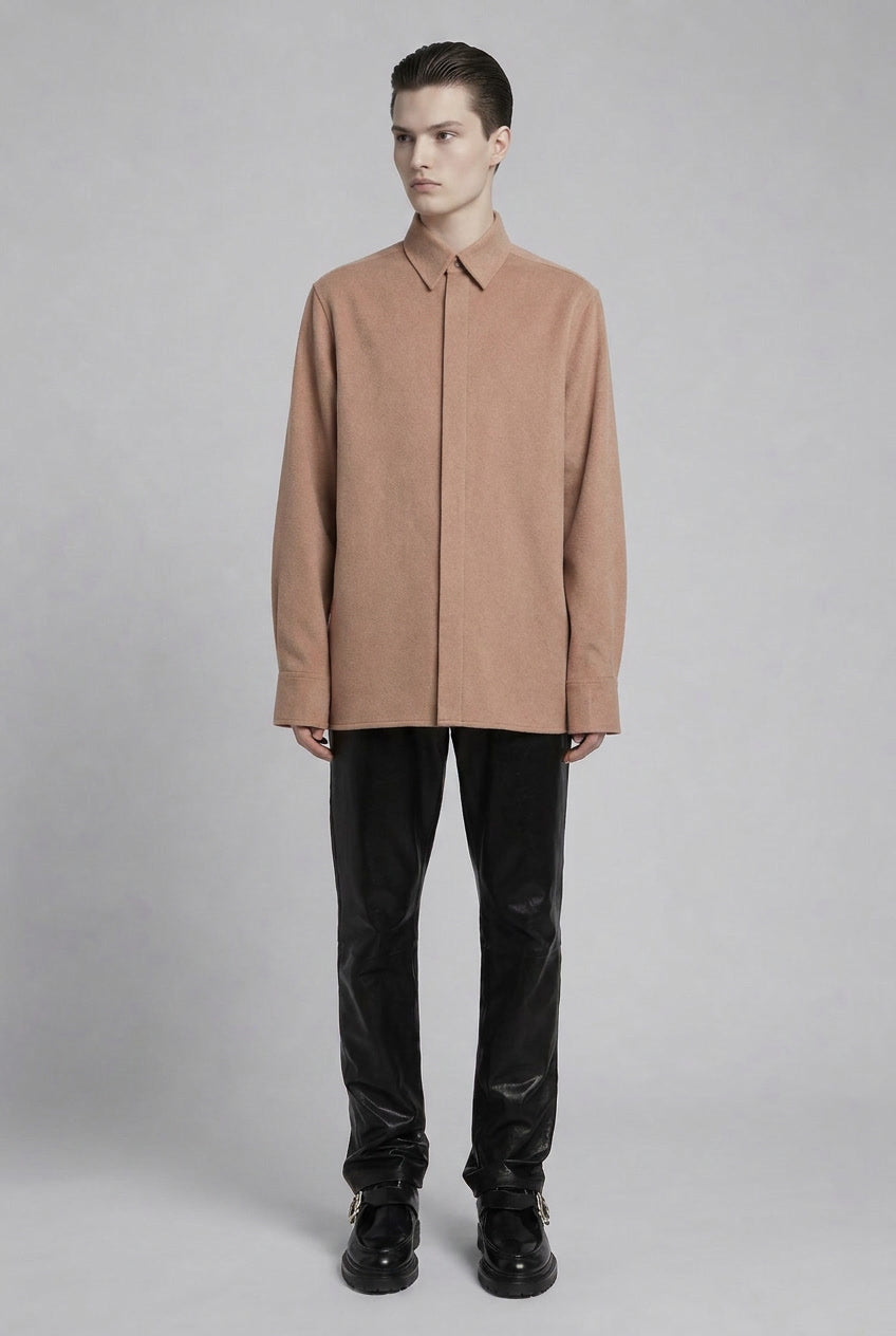 Brushed Cotton Flannel Solid — The Velveteen Comfort Shirt in Amber — 100% cotton velveteen-brushed flannel shirt, made to measure