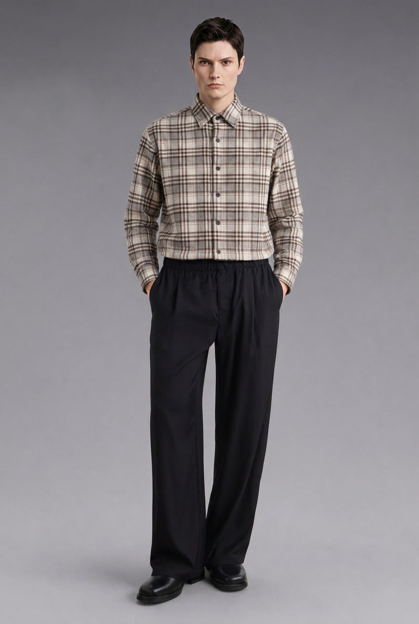 Winter Flannel Check Shirt in Brown Check — 100% cotton double-brushed flannel check shirt, made to measure