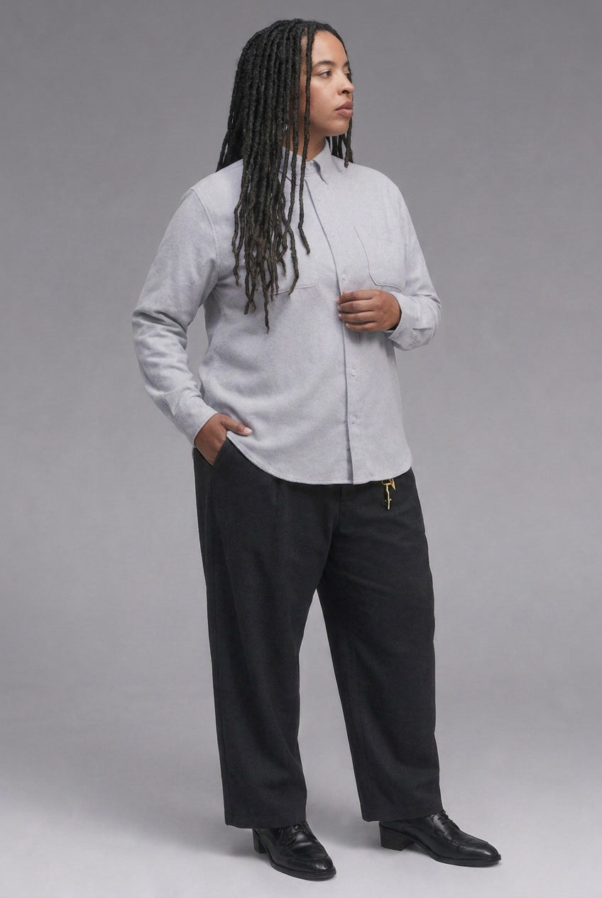 Winter Flannel Solid Shirt in Light Grey — 100% cotton velveteen-brushed flannel shirt, made to measure