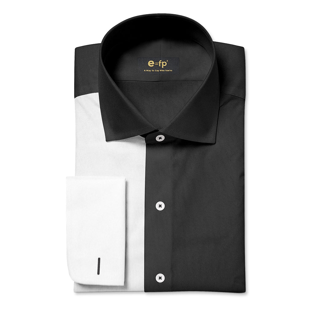 NON-IRON BLACK AND WHITE TWO TONE SPLIT SHIRT