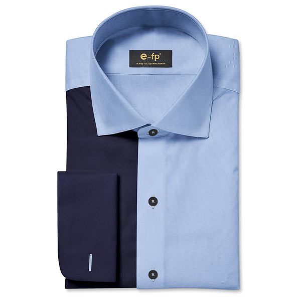 NON-IRON LIGHT BLUE AND NAVY TWO TONE SPLIT SHIRT