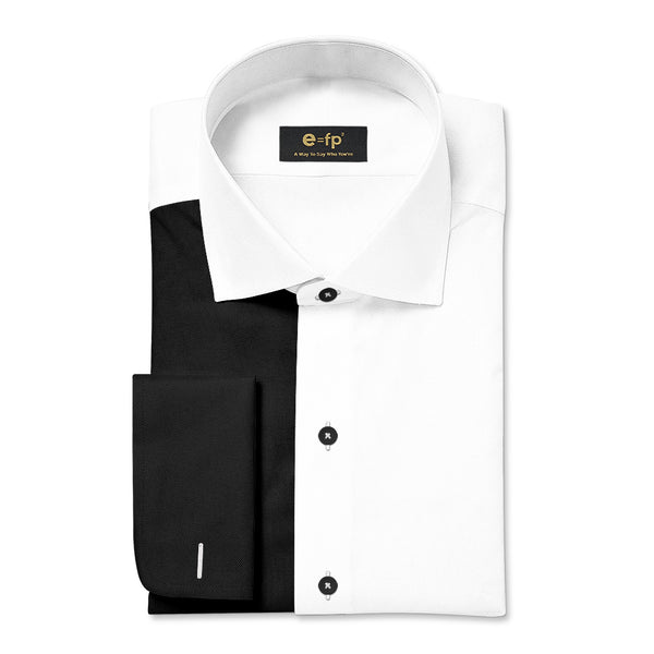NON-IRON WHITE AND BLACK TWO TONE SPLIT SHIRT