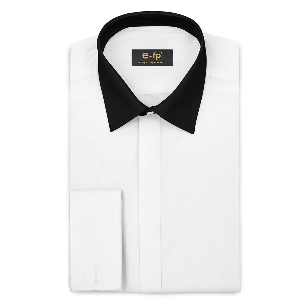 WHITE SILK TOUCH COTTON SHIRT WITH CONTRAST COLLAR