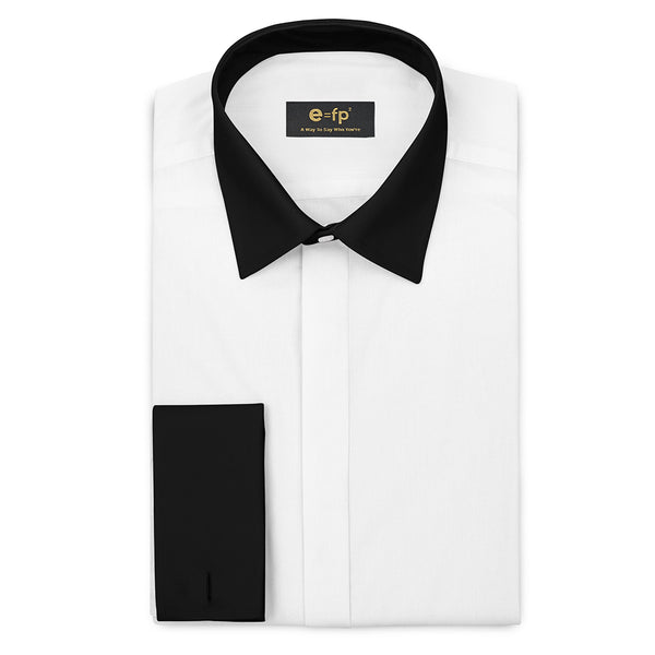 WHITE SILK TOUCH COTTON SHIRT WITH CONTRAST COLLAR AND CUFFS