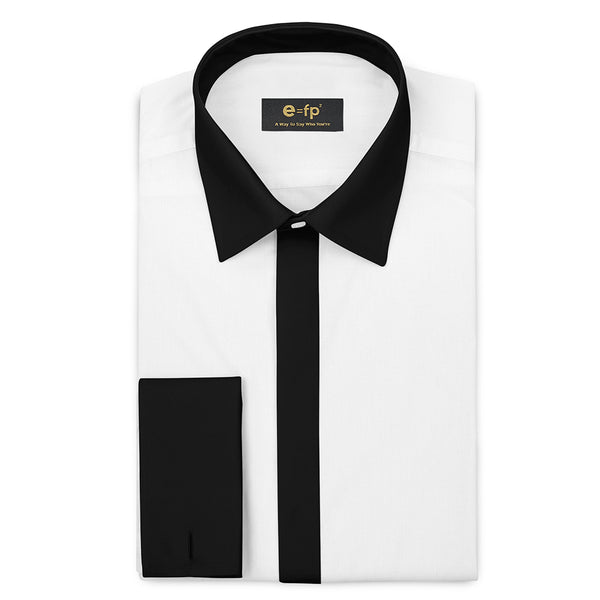 WHITE SILK TOUCH COTTON SHIRT WITH CONTRAST COLLAR, CUFFS AND PLACKET