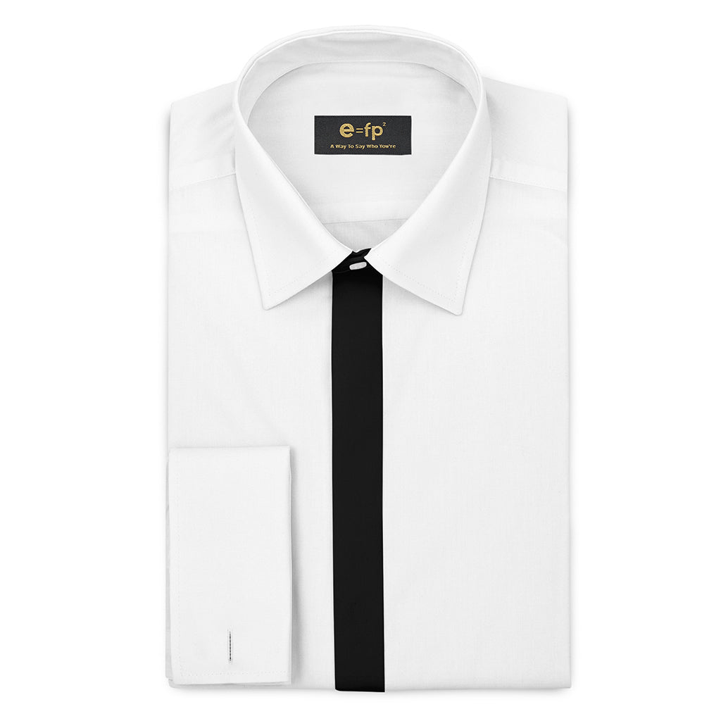 WHITE SILK TOUCH COTTON SHIRT WITH CONTRAST PLACKET