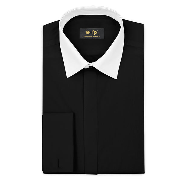 SILK TOUCH BLACK COTTON SHIRT WITH CONTRAST COLLAR