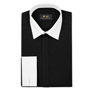 SILK TOUCH BLACK COTTON SHIRT WITH CONTRAST COLLAR AND CUFFS