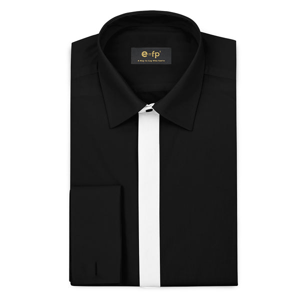 SILK TOUCH BLACK COTTON SHIRT WITH CONTRAST PLACKET