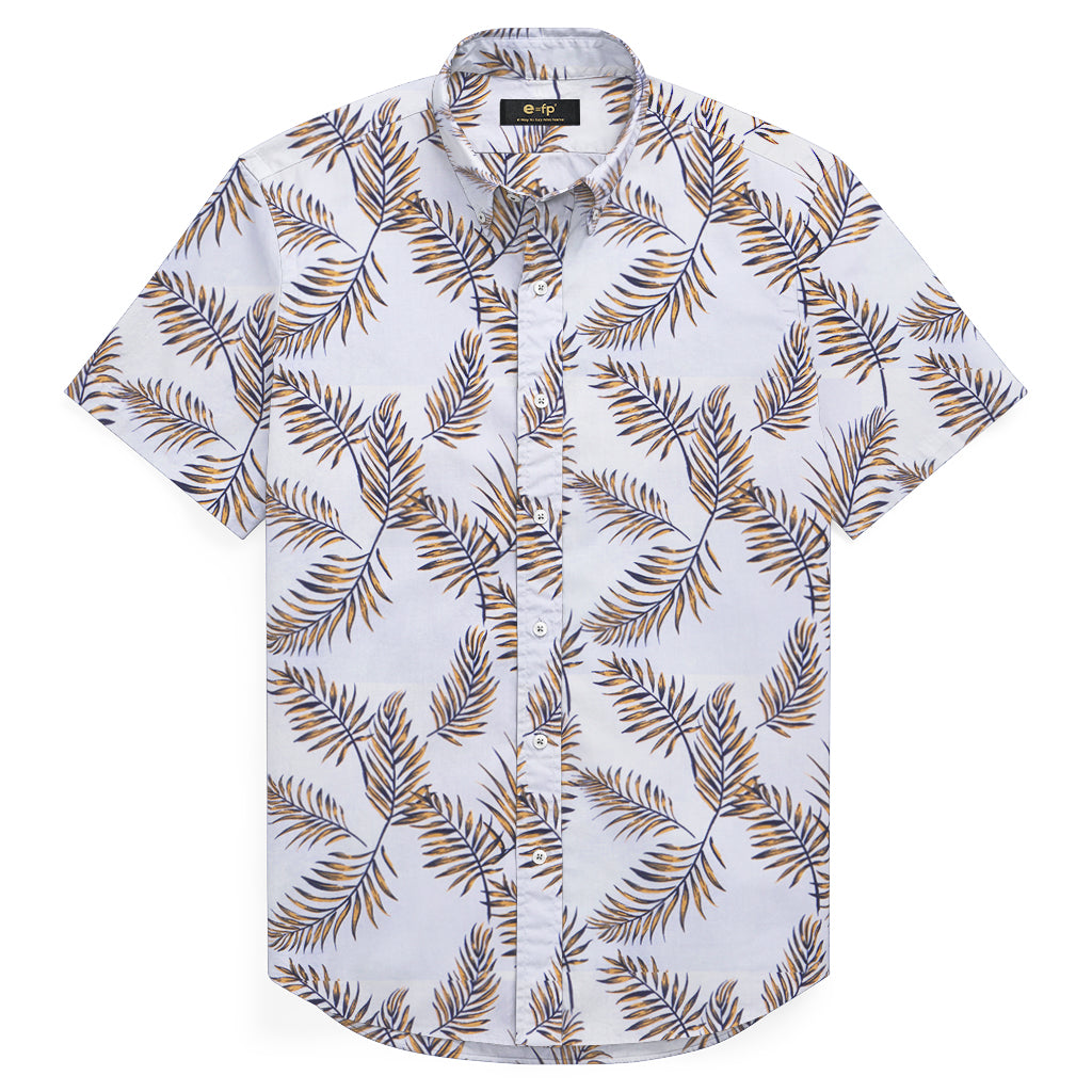 COTTON LINEN LEAF PRINT SHIRT