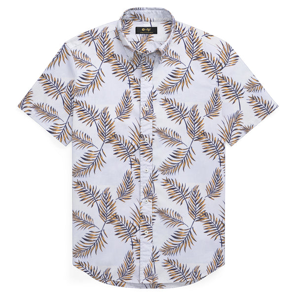 COTTON LINEN LEAF PRINT SHIRT